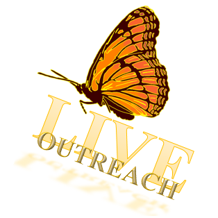 The Original LIVE Outreach Logo, featuring a Butterfly on sideways text that reads LIVE OUTREACH